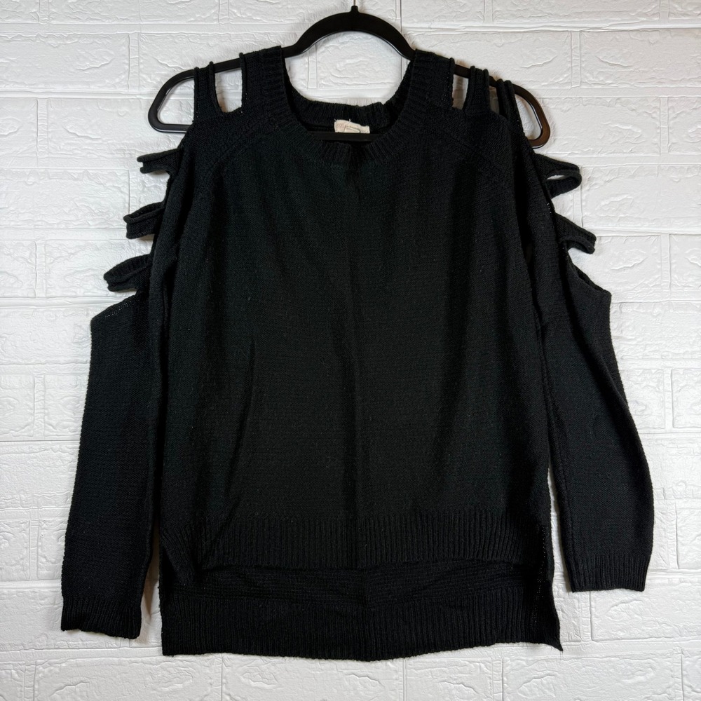 Urban Outfitters Sweater Women Size S Black Cold Shoulder Multi Cutout Knit
